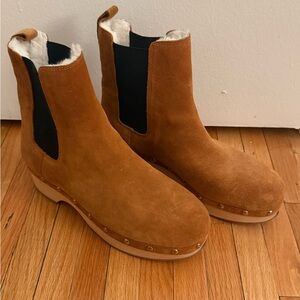 J. Crew Woman’s Tan Suede Shearling Lined Clog Boots